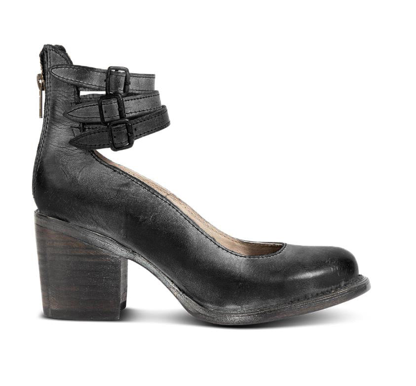 Zipper Chunky Heel High Heel Square Heel Low-Cut Buckle Shoes.