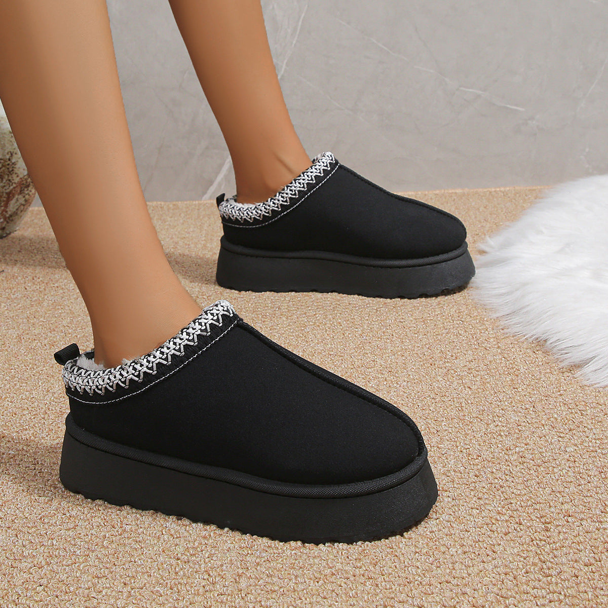 New style velvet warm thick-soled toe-toe furry cotton shoes