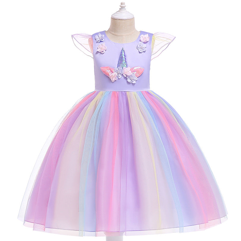 Children's clothing children's princess dress mesh unicorn Christmas dress