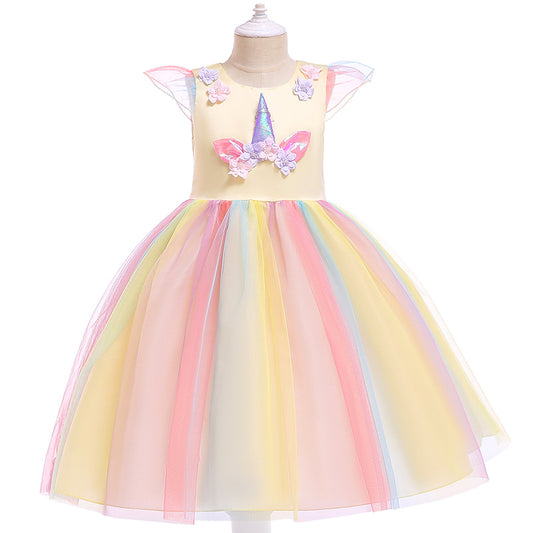 Children's clothing children's princess dress mesh unicorn Christmas dress