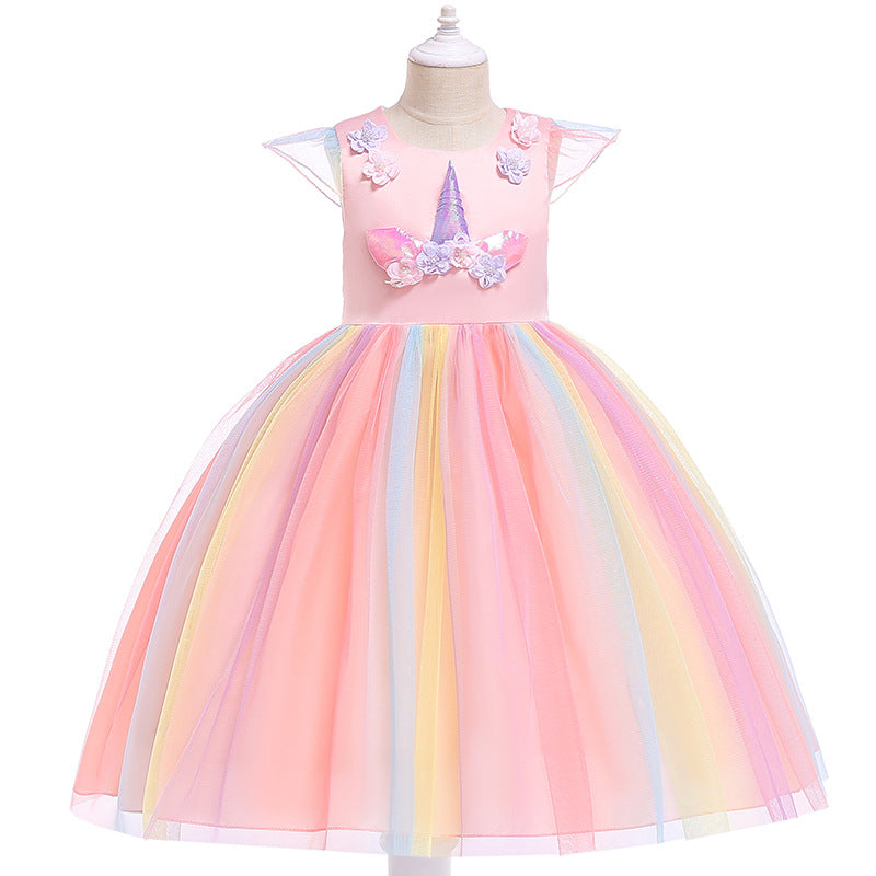 Children's clothing children's princess dress mesh unicorn Christmas dress