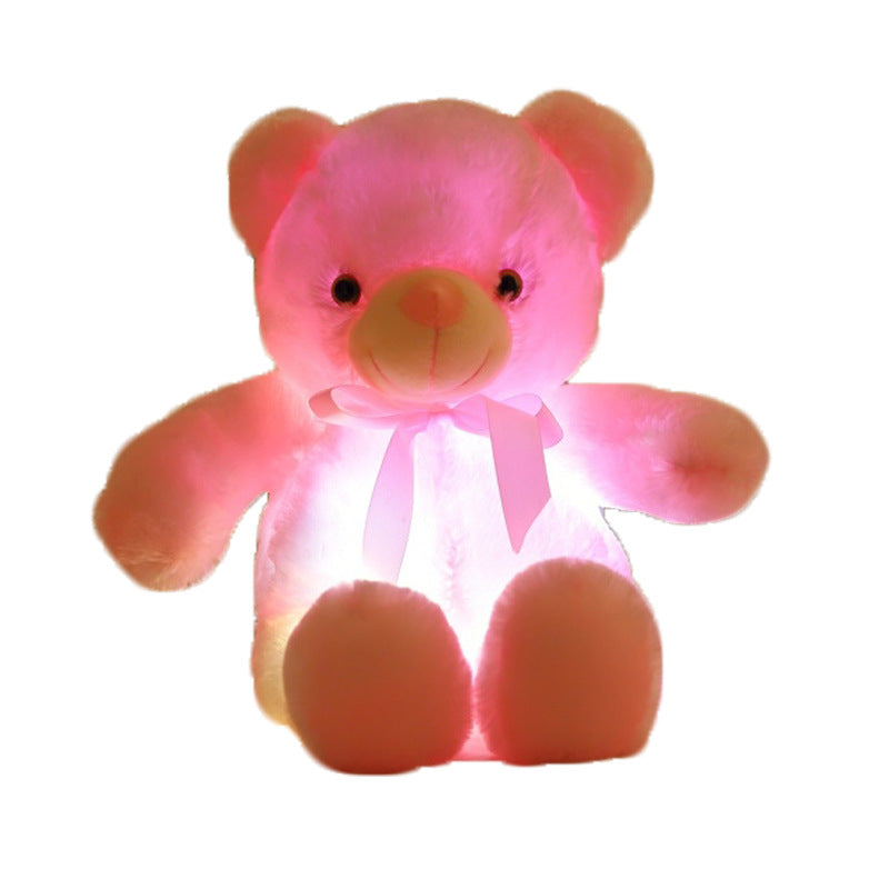 New music luminous teddy bear doll white induction built-in seven-color hug bear plush toy