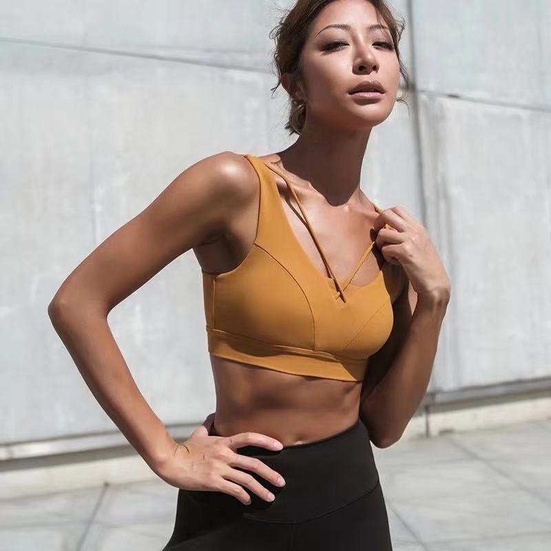 Net celebrity hot sports underwear women running shockproof fitness bra vest type training yoga beauty back gathered