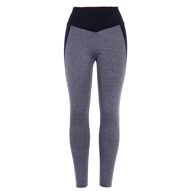 New female sports black gray stitching slim hips slim yoga leggings