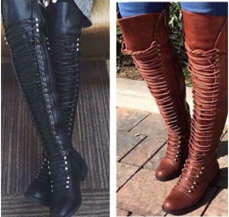 Autumn and winter new European and beautiful boots cross straps over the knee boots knight boots