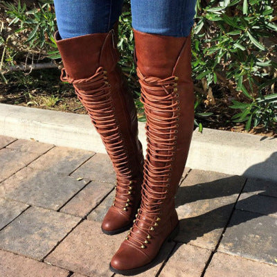 Autumn and winter new European and beautiful boots cross straps over the knee boots knight boots