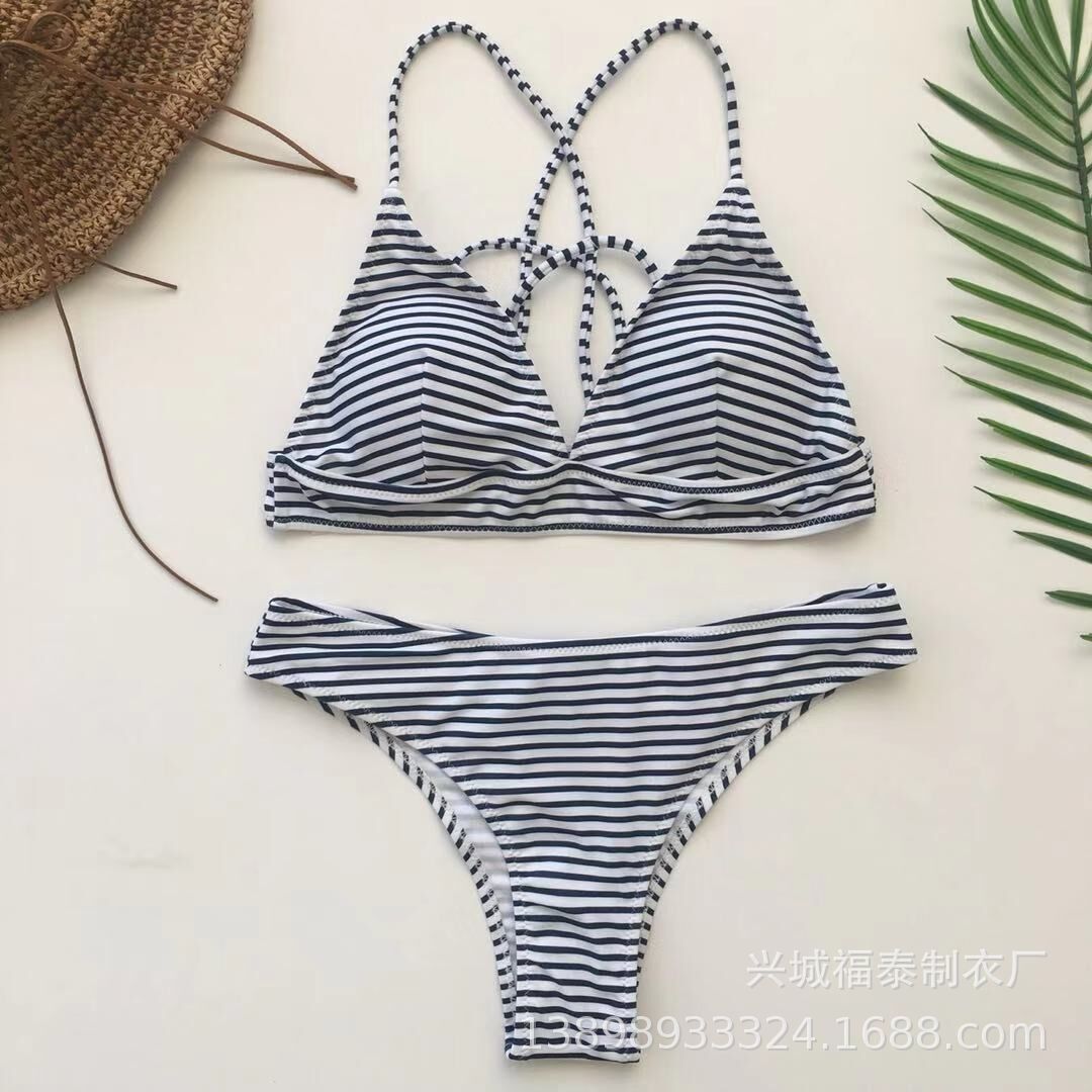 European and American split stripe sexy bikini swimsuit