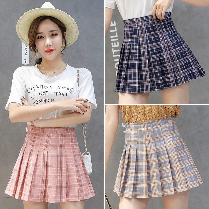 Half-length skirt, high-waisted short skirt, anti-glare Korean A-type skirt, zipper waist, pleated skirt skirt