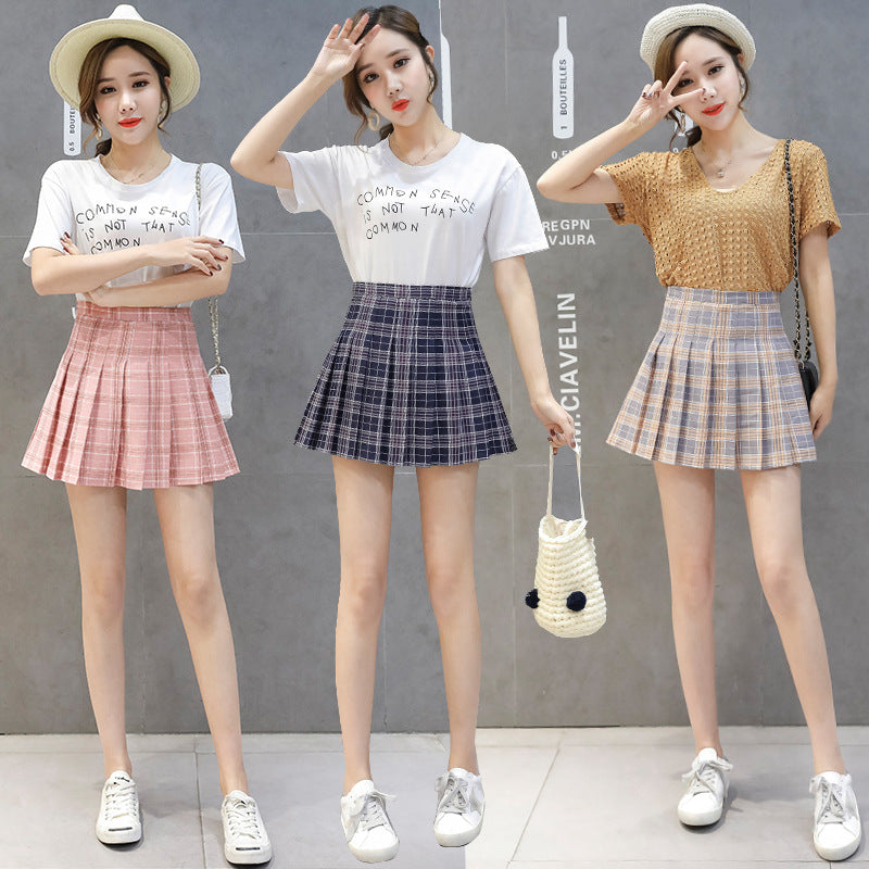 Half-length skirt, high-waisted short skirt, anti-glare Korean A-type skirt, zipper waist, pleated skirt skirt