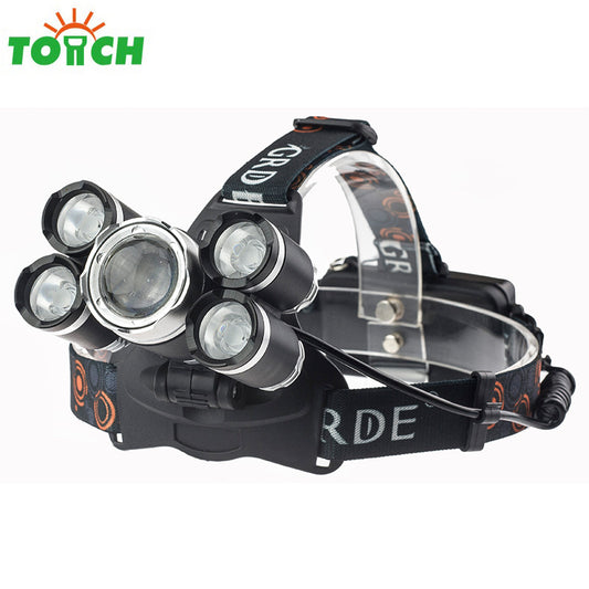 Spot Tuochi strong light T6+4R5 headlight ultra-bright high beam zoom rechargeable outdoor mountaineering fishing lamp