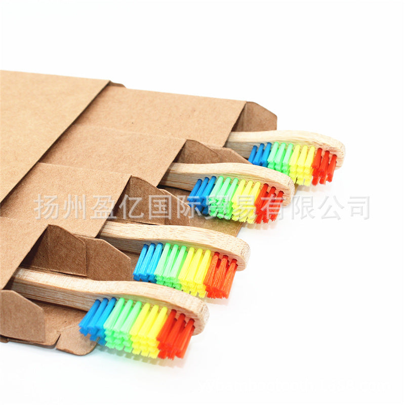 4 PCS Colorful Bristles Head Bamboo Toothbrush Environment Wooden Rainbow Bamboo Toothbrush Oral Care Soft Bristle