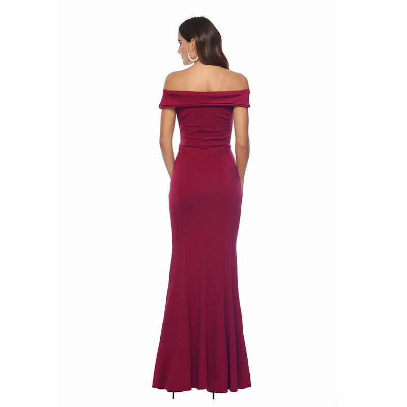 Europe and the United States new V-neck split dress banquet evening dress long skirt