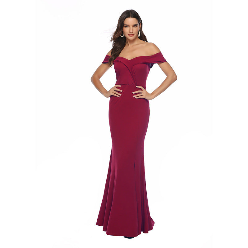 Europe and the United States new V-neck split dress banquet evening dress long skirt