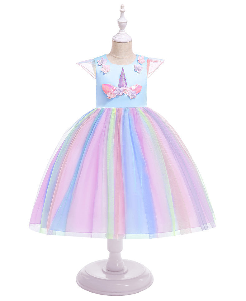 Children's clothing children's princess dress mesh unicorn Christmas dress