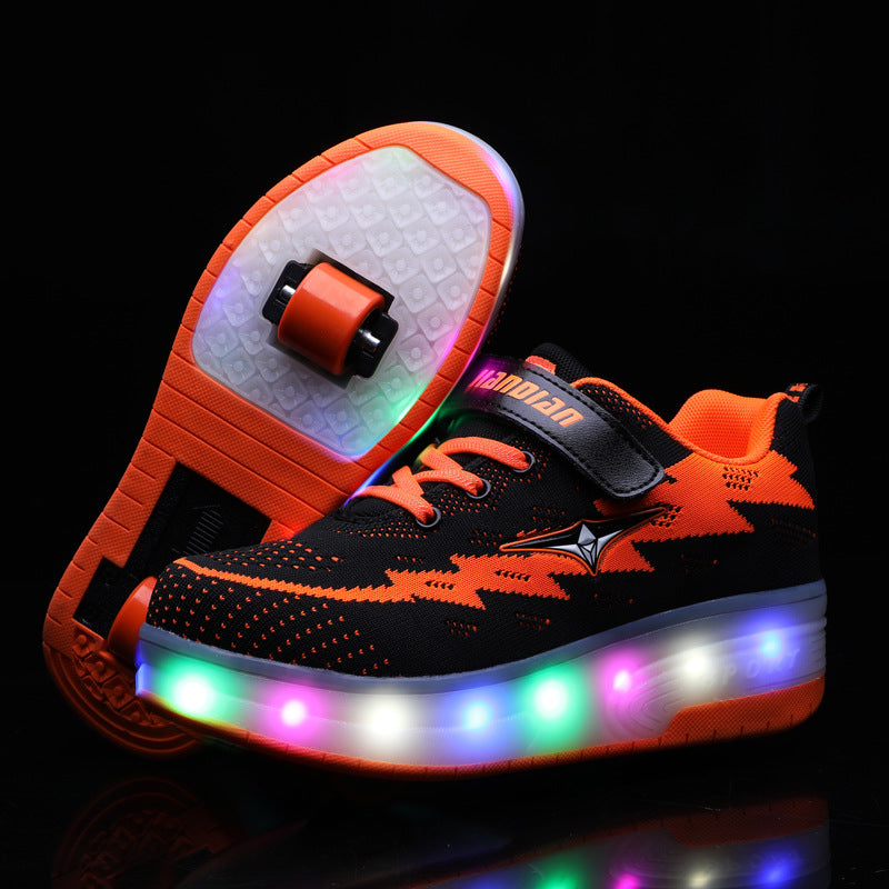 Children's rechargeable walking shoes automatic lighted single and double roller skates LED light-emitting shoes