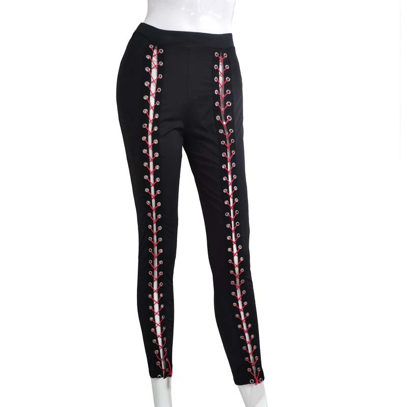 European and American new sexy eyelet straps Slim outer wear leggings