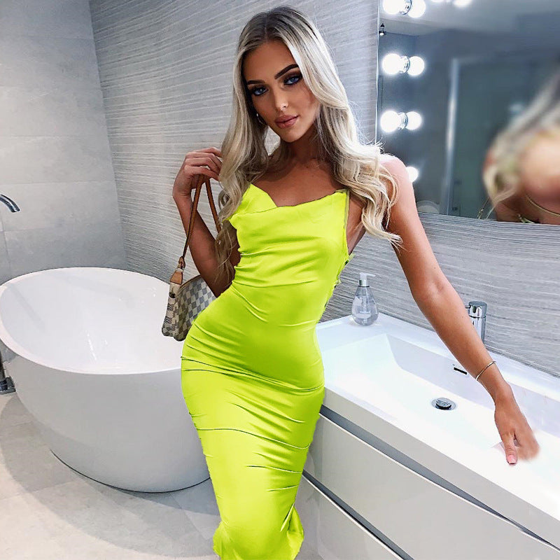 European and American sexy strapless sling fashion high elastic backless dress