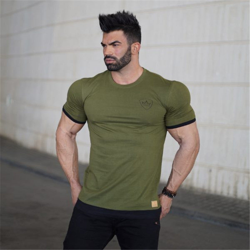 European and American fitness men running sports leisure cotton stretch T-shirt short sleeves