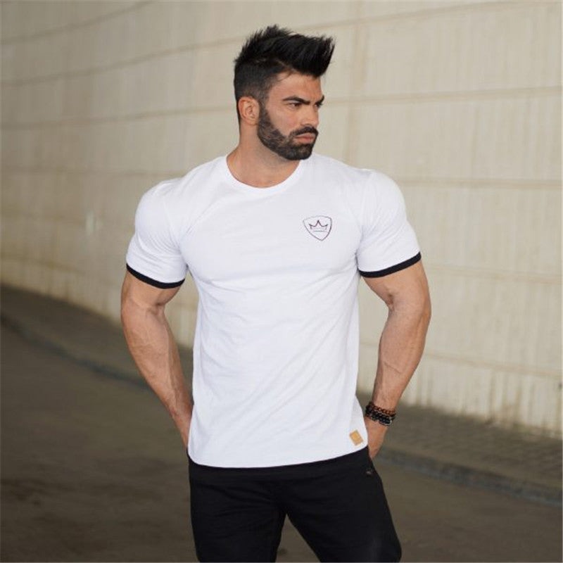 European and American fitness men running sports leisure cotton stretch T-shirt short sleeves