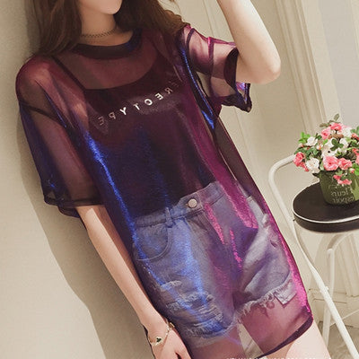 Korean version of the mesh ice silk short-sleeved T-shirt