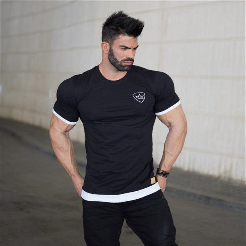 European and American fitness men running sports leisure cotton stretch T-shirt short sleeves