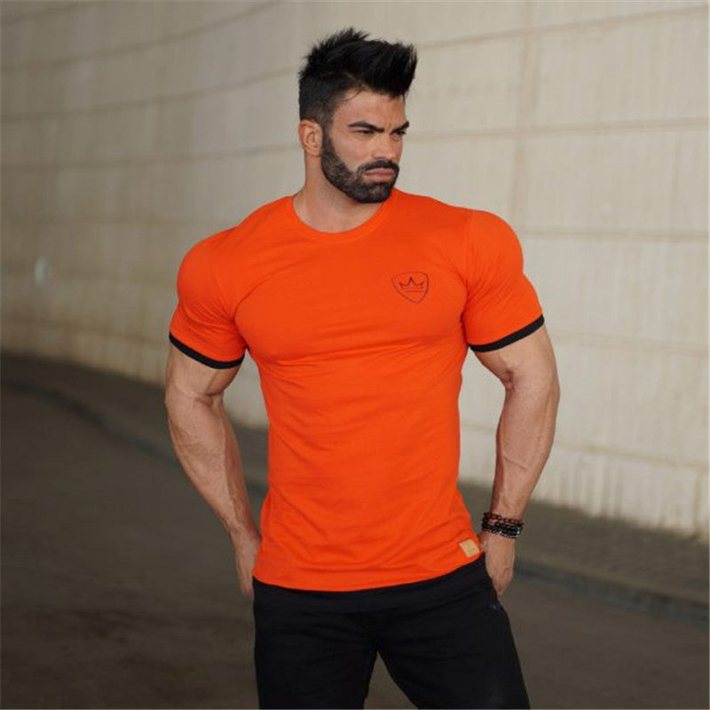 European and American fitness men running sports leisure cotton stretch T-shirt short sleeves