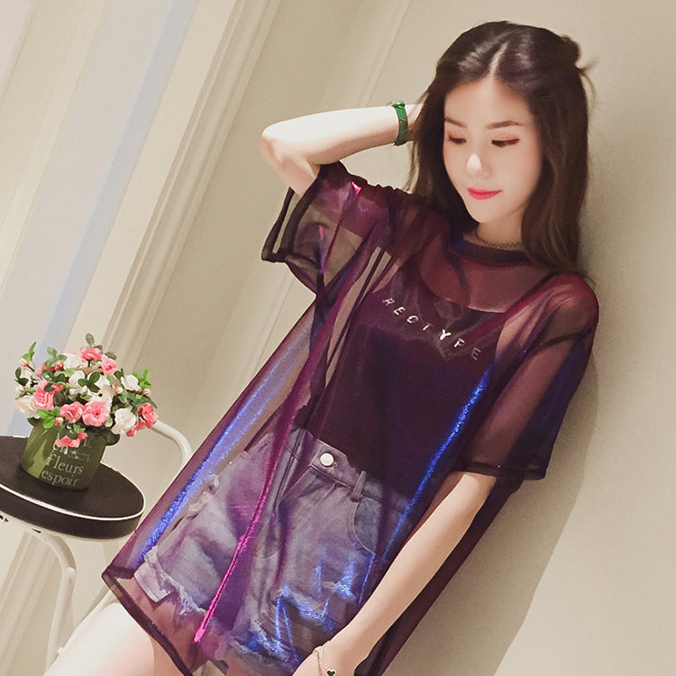 Korean version of the mesh ice silk short-sleeved T-shirt