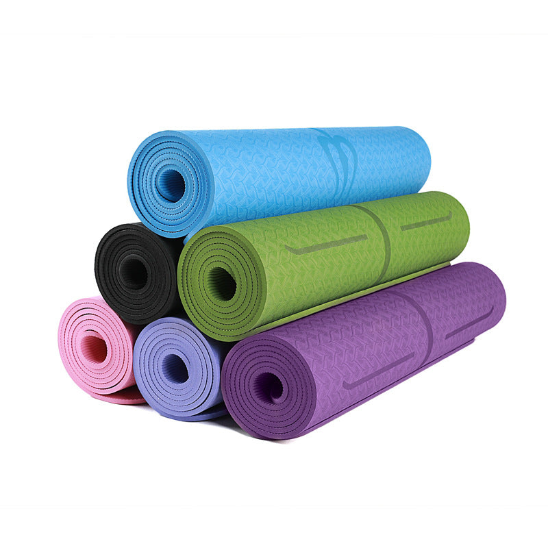 TPE double layer two-color yoga mat posture line thickened 8mm widened 61/80cm fitness anti-slip mat