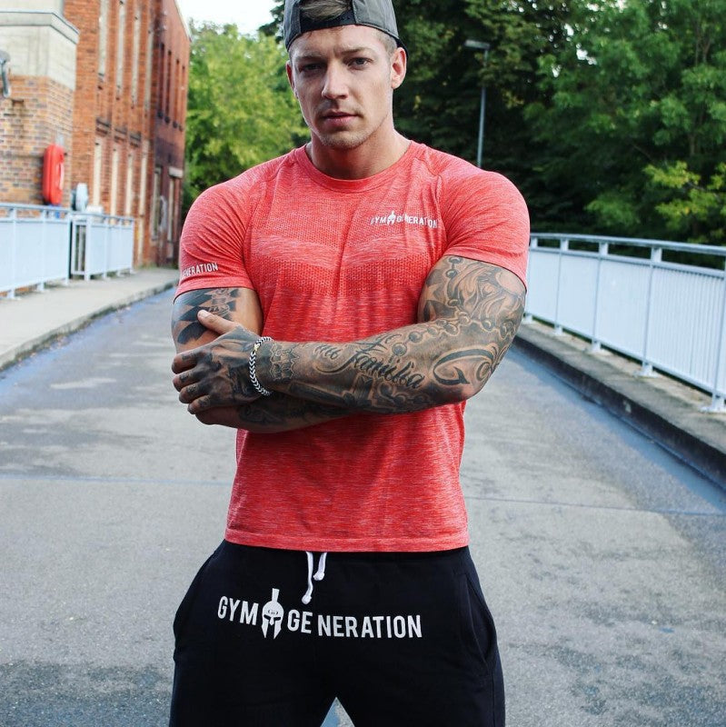 European and American muscle tights male brother high elastic training quick-drying clothes short-sleeved fitness clothes