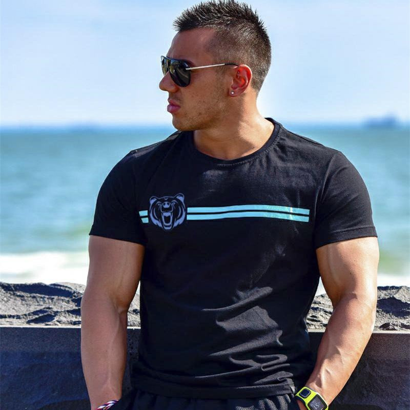 European and American muscular male fitness outdoor running brother sports leisure short-sleeved T