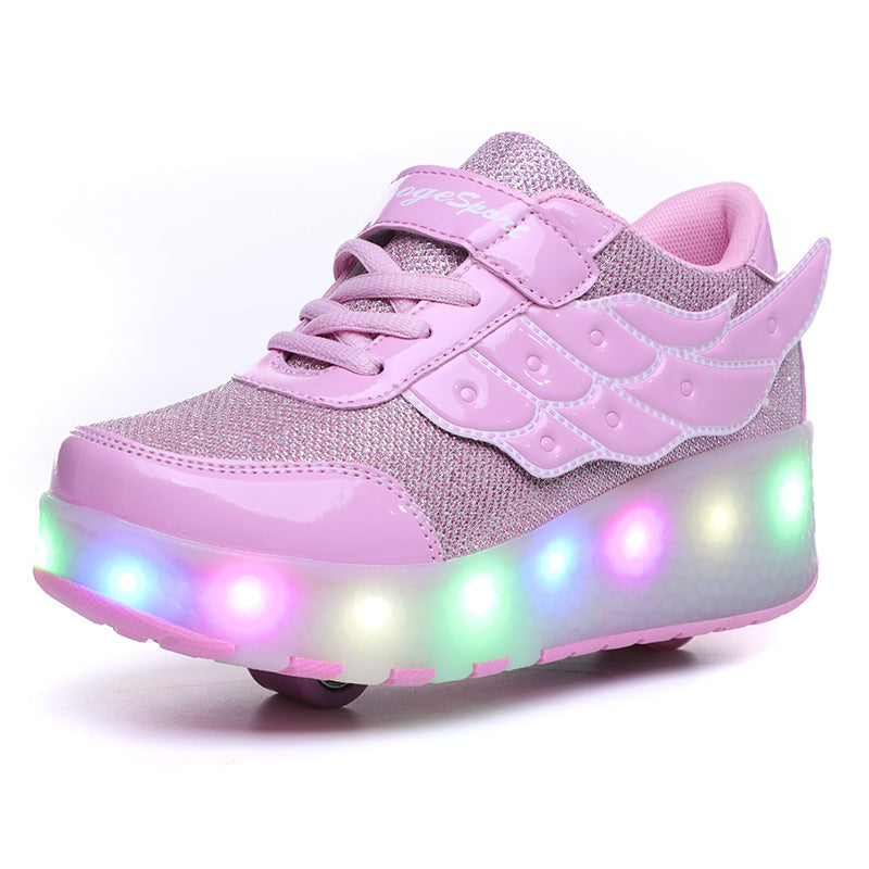 Cross-border two-wheeled Heelys shoes for children, smooth roller shoes, boys and girls, skates, lights, wheel shoes