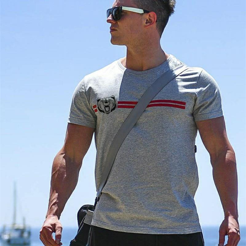 European and American muscular male fitness outdoor running brother sports leisure short-sleeved T