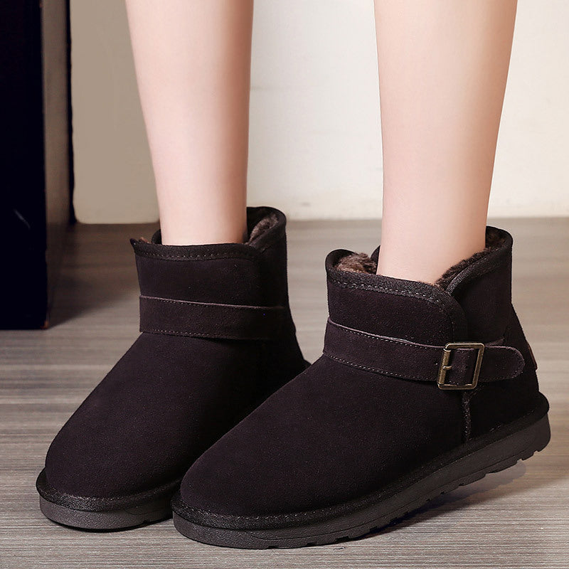 Cross-border snow boots new women's shoes cowhide plus velvet thick warm cotton shoes women cotton boots