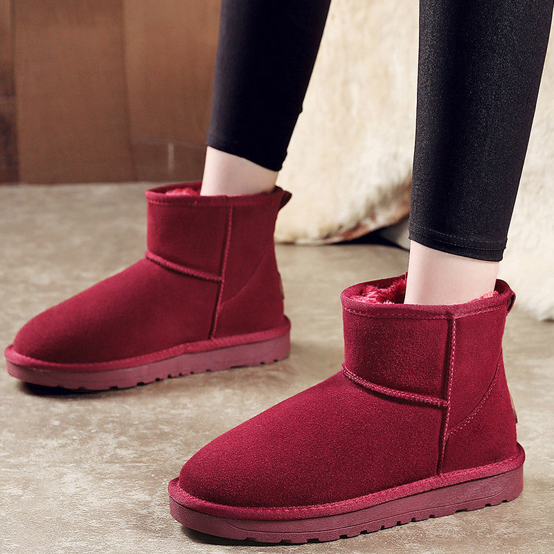 Cross-border snow boots new women's shoes cowhide plus velvet thick warm cotton shoes women cotton boots