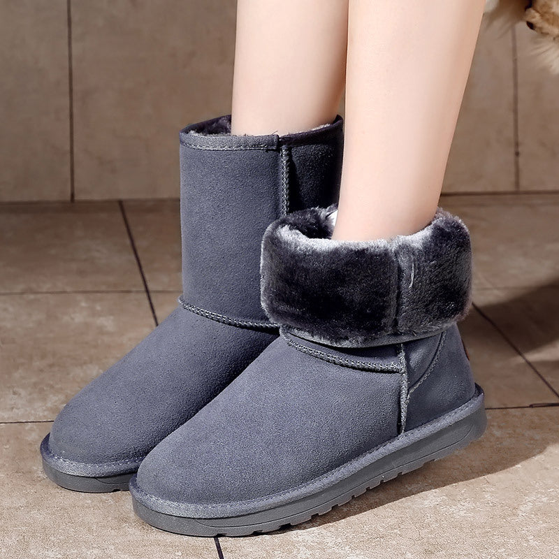 Cross-border snow boots new women's shoes cowhide plus velvet thick warm cotton shoes women cotton boots