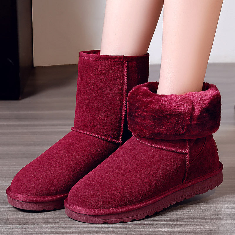 Cross-border snow boots new women's shoes cowhide plus velvet thick warm cotton shoes women cotton boots