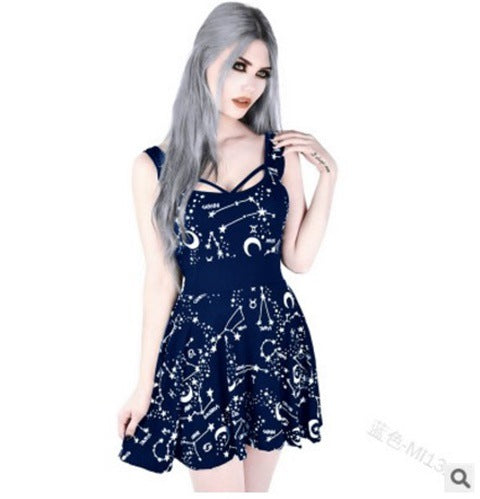 Europe and the United States sexy ins super hot personality sleeveless star print slim fit corset sling irregular dress