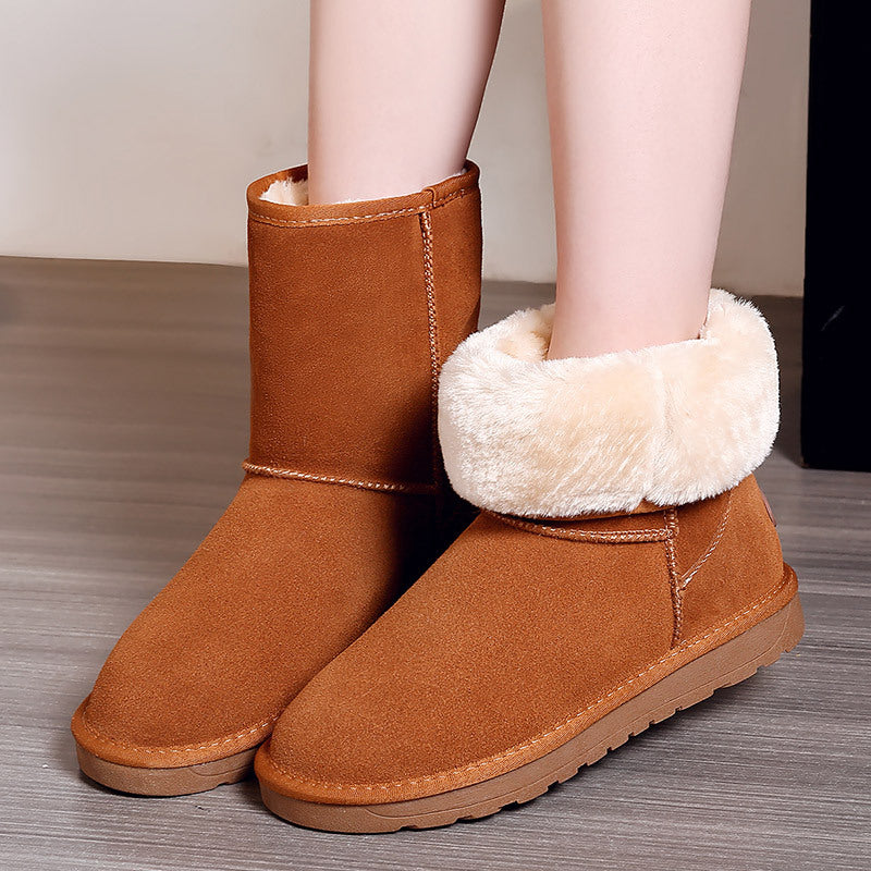 Cross-border snow boots new women's shoes cowhide plus velvet thick warm cotton shoes women cotton boots