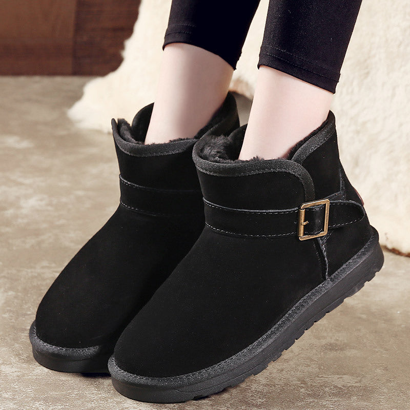 Cross-border snow boots new women's shoes cowhide plus velvet thick warm cotton shoes women cotton boots