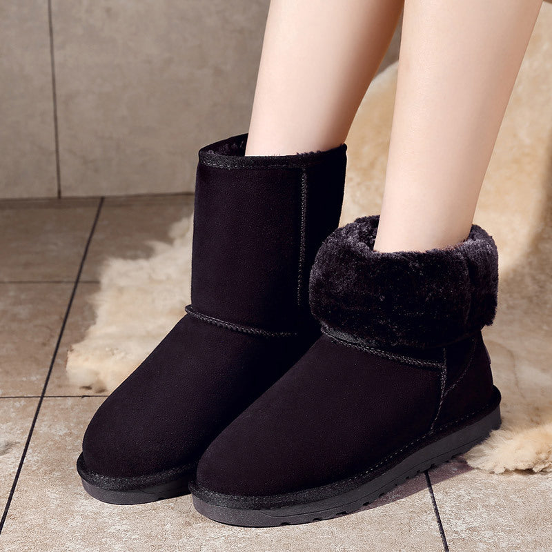 Cross-border snow boots new women's shoes cowhide plus velvet thick warm cotton shoes women cotton boots