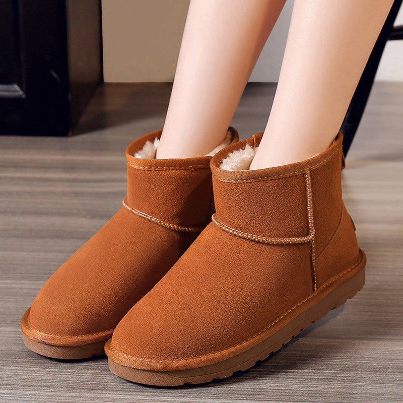 Cross-border snow boots new women's shoes cowhide plus velvet thick warm cotton shoes women cotton boots