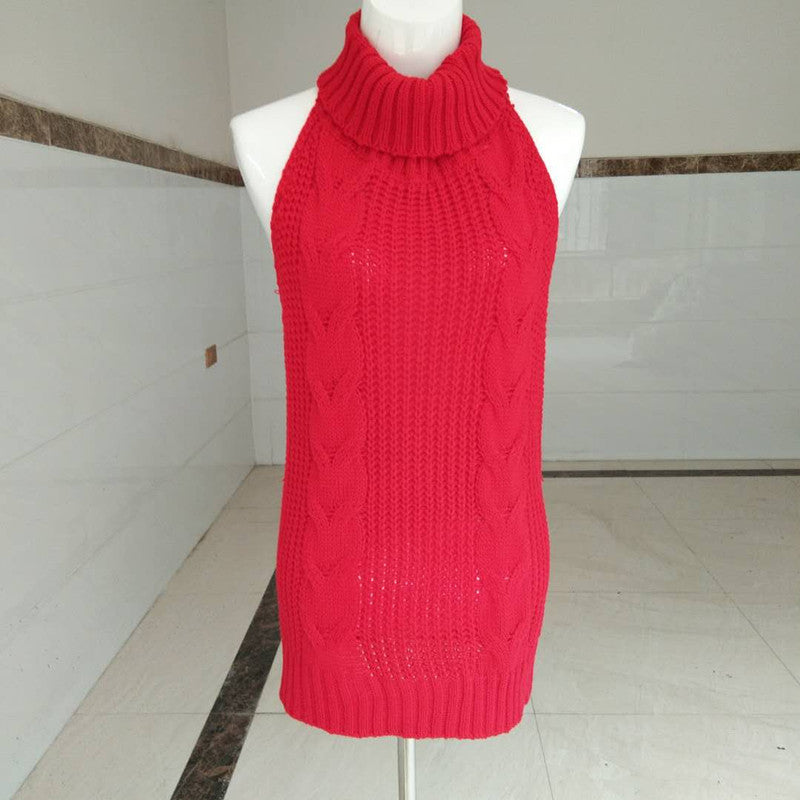 Sexy halter sexy sweater female high neck sleeveless knit pullover