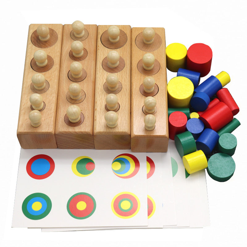 Kindergarten children?s early education enlightenment socket building blocks color corresponding stacked toys wooden educational teaching aids