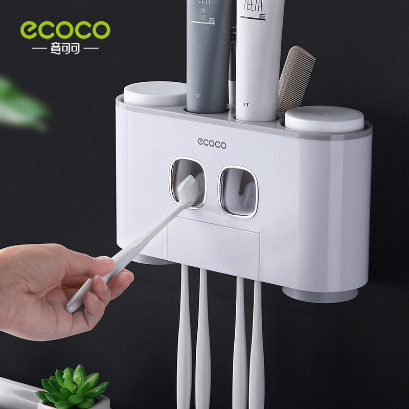 ECOCO Wall-mount Toothbrush Holder Auto Squeezing Toothpaste Dispenser Toothbrush Toothpaste Cup Storage Bathroom Accessories