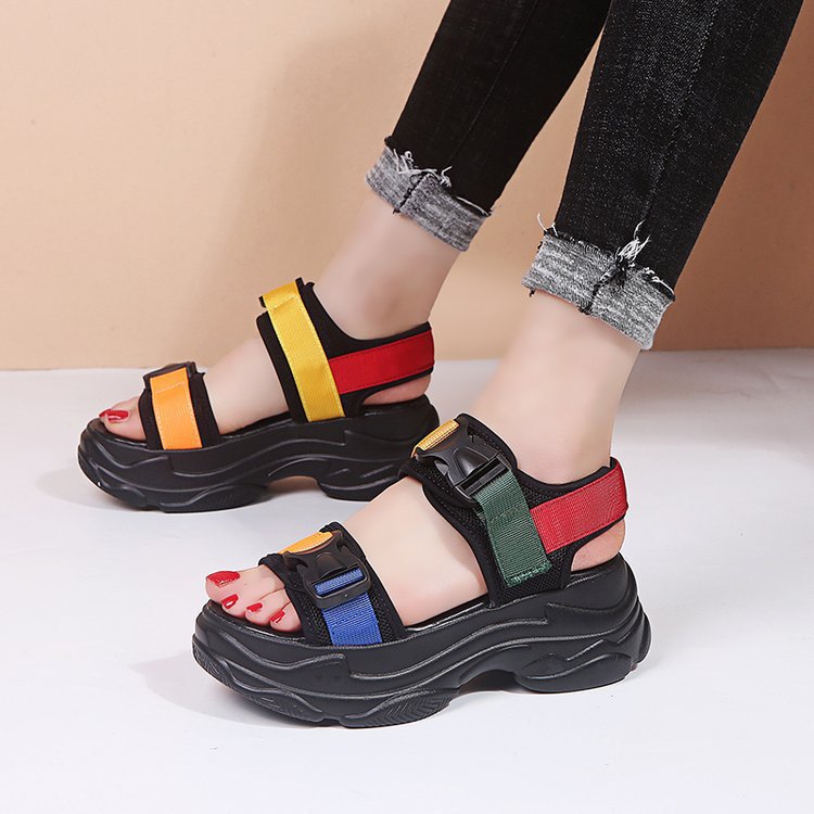 Korean version of the platform shoes student flat bottom Velcro fashion casual sandals