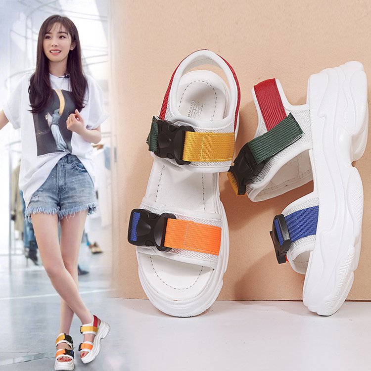 Korean version of the platform shoes student flat bottom Velcro fashion casual sandals