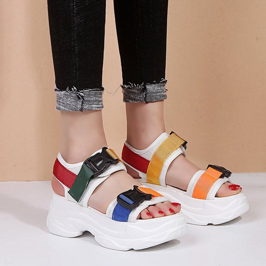 Korean version of the platform shoes student flat bottom Velcro fashion casual sandals