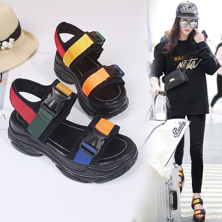 Korean version of the platform shoes student flat bottom Velcro fashion casual sandals