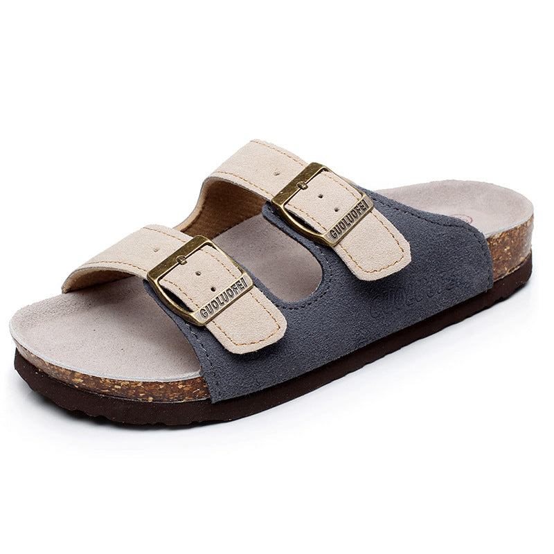 Cork female slippers  fashion wild new non-slip outer wear couple flop vacation beach male's shoes