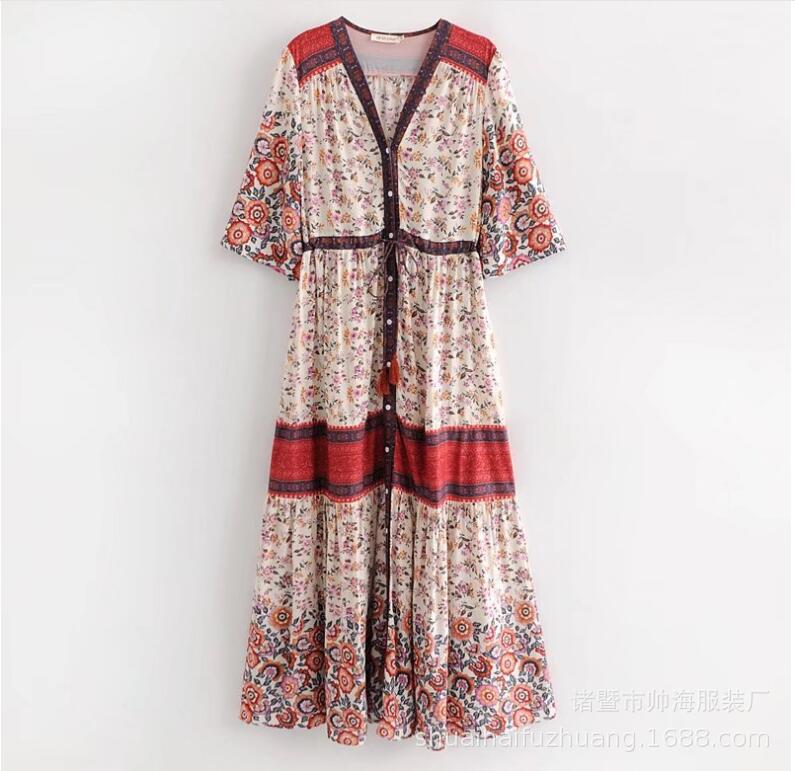 European and American hot selling long skirt single-breasted cardigan retro dress